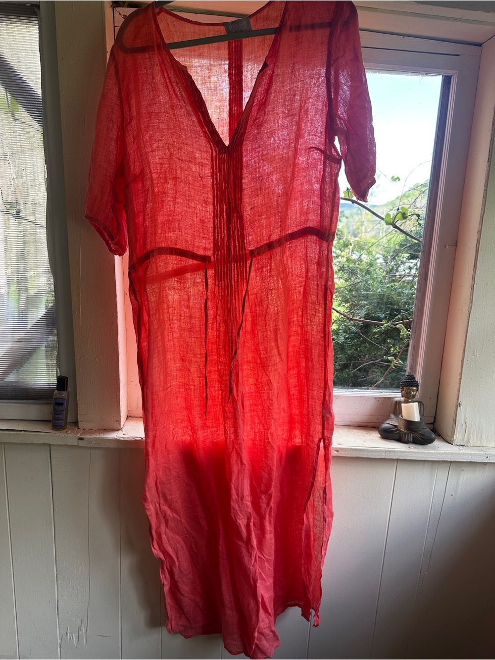 Pure Collection Sheer Red Linen-Style Long Coverup